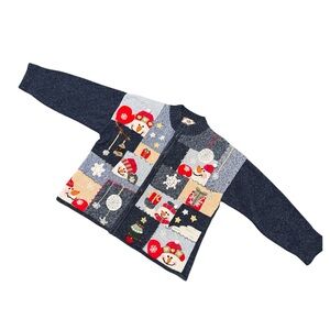 Vintage Tiara Brand Holiday Sweater Cardigan Festive Snowman. Sz L (ESTIMATED)